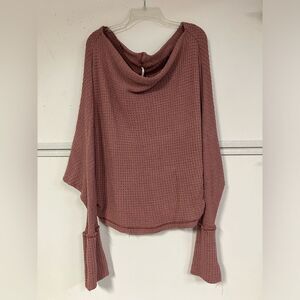Free People Mercury Waffle Weave Long-Sleeve Sweater Mauve Medium